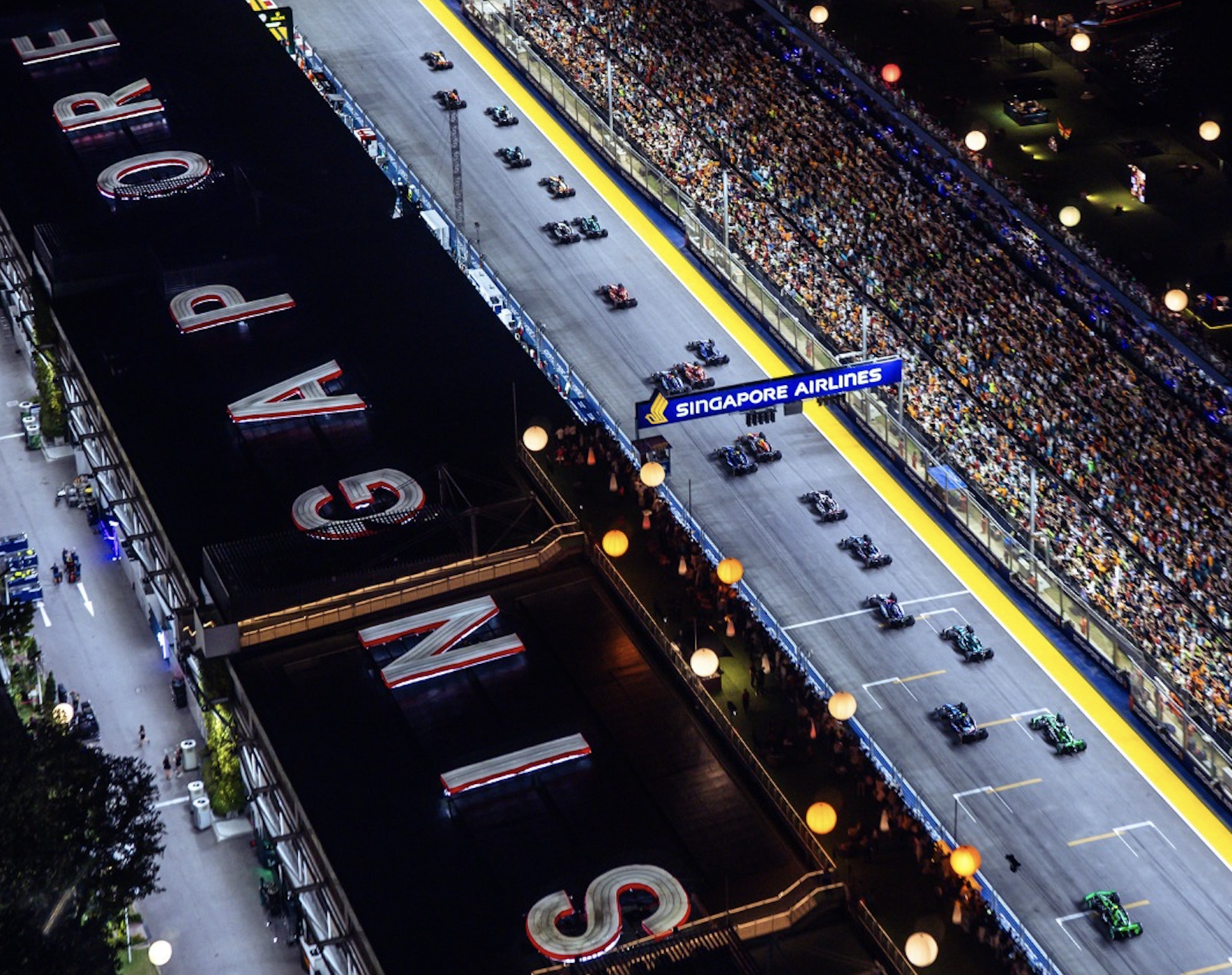 Bird’s-eye view of the Singapore Grand Prix 2024 racetrack and grandstands
