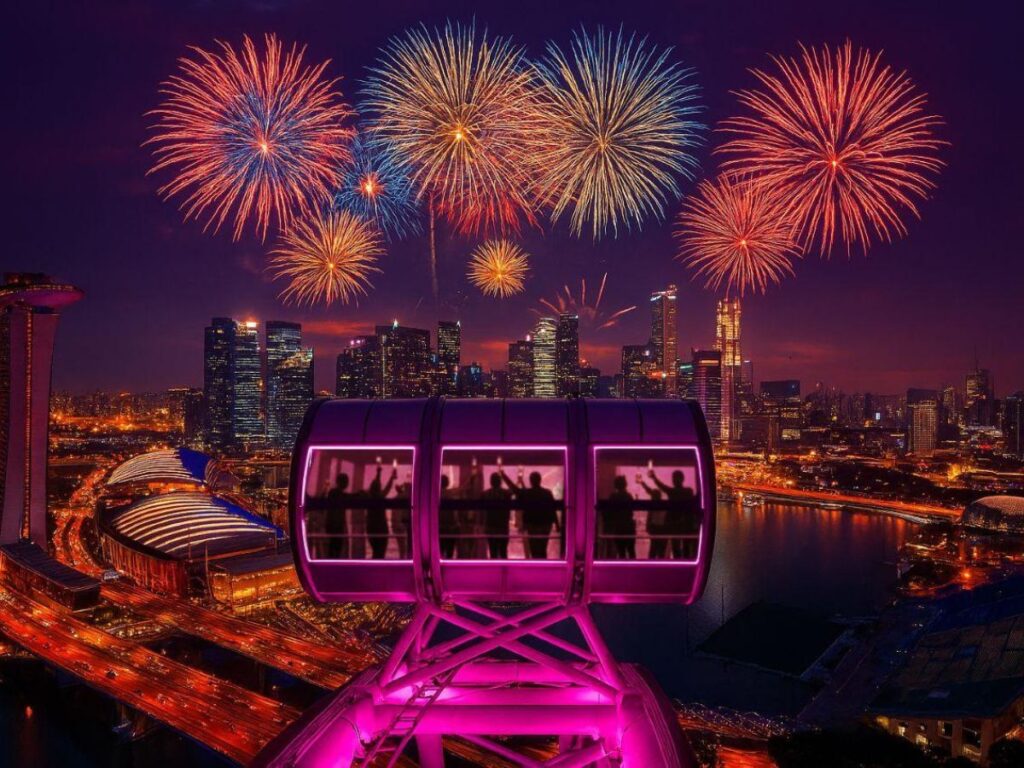 New Year’s Eve date ideas for couples inside a Singapore Flyer capsule.